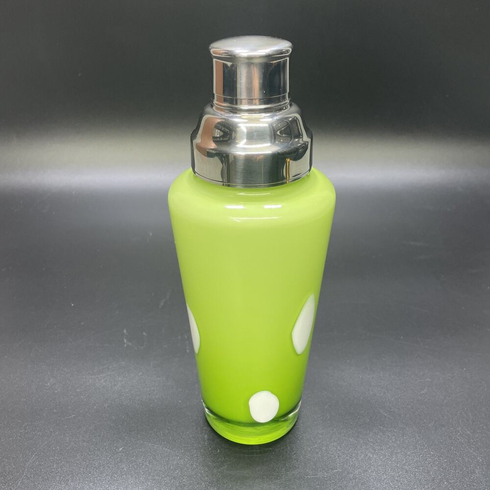 Vtg 50-60s Murano Glass Cocktail Shaker MCM Green Polka Dot Hand Blown Italy Bar